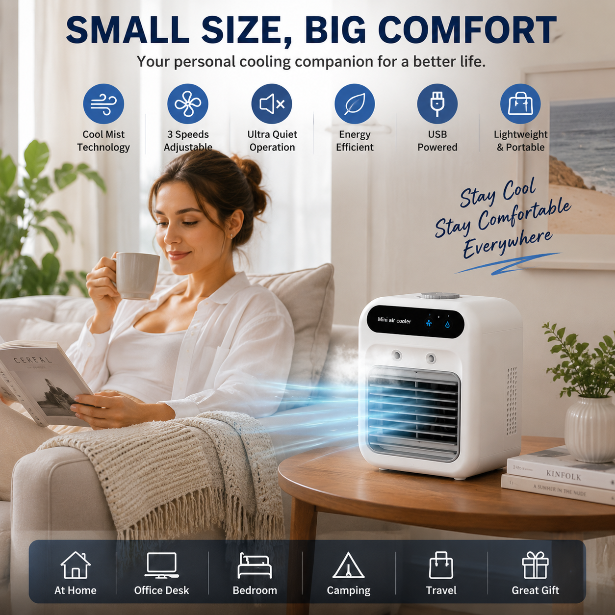 🥶 Portable Mini Air Conditioner Fan – Personal Cooling Mist Fan For Desk & Home