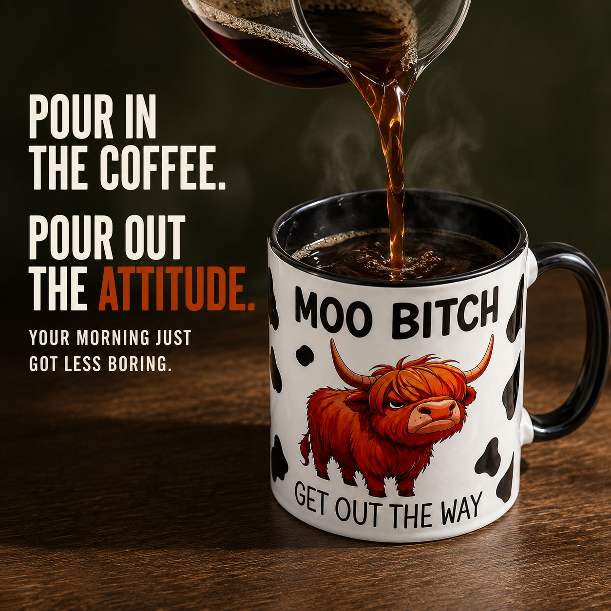 🐮 Moo Bitch, Get Out the Way Mug – Funny Highland Cow Two-Tone Coffee Cup