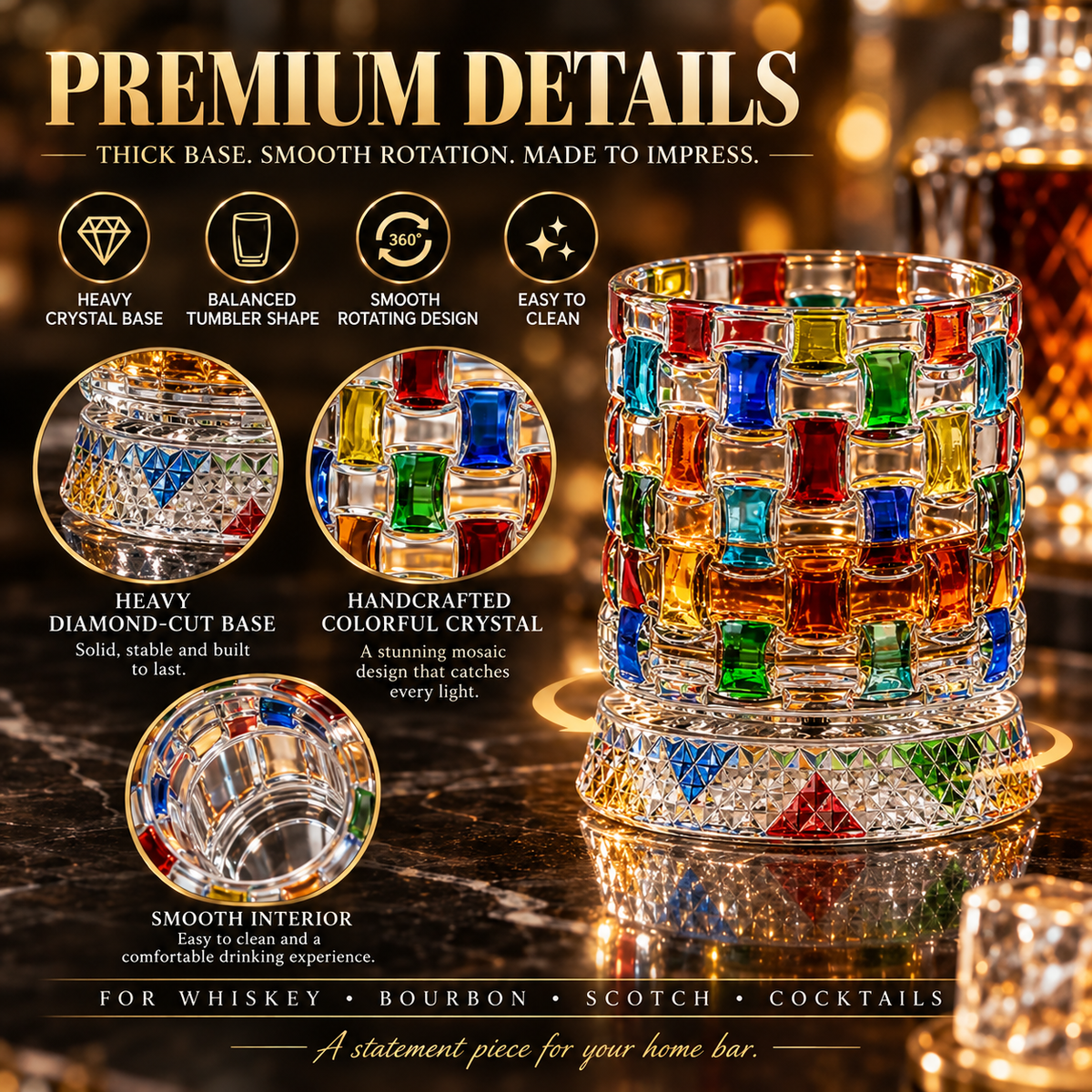 π₯ Rotating Crystal Whiskey Glass β Turn Every Pour Into A Luxury Experience