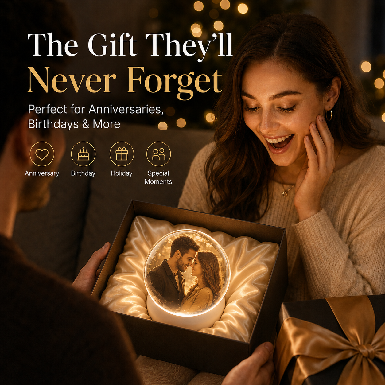 3D Crystal Ball 2.7In Personalized Light-up Sphere with Digital Video & Photo Display Custom Gift for Babies Couples & Pets black