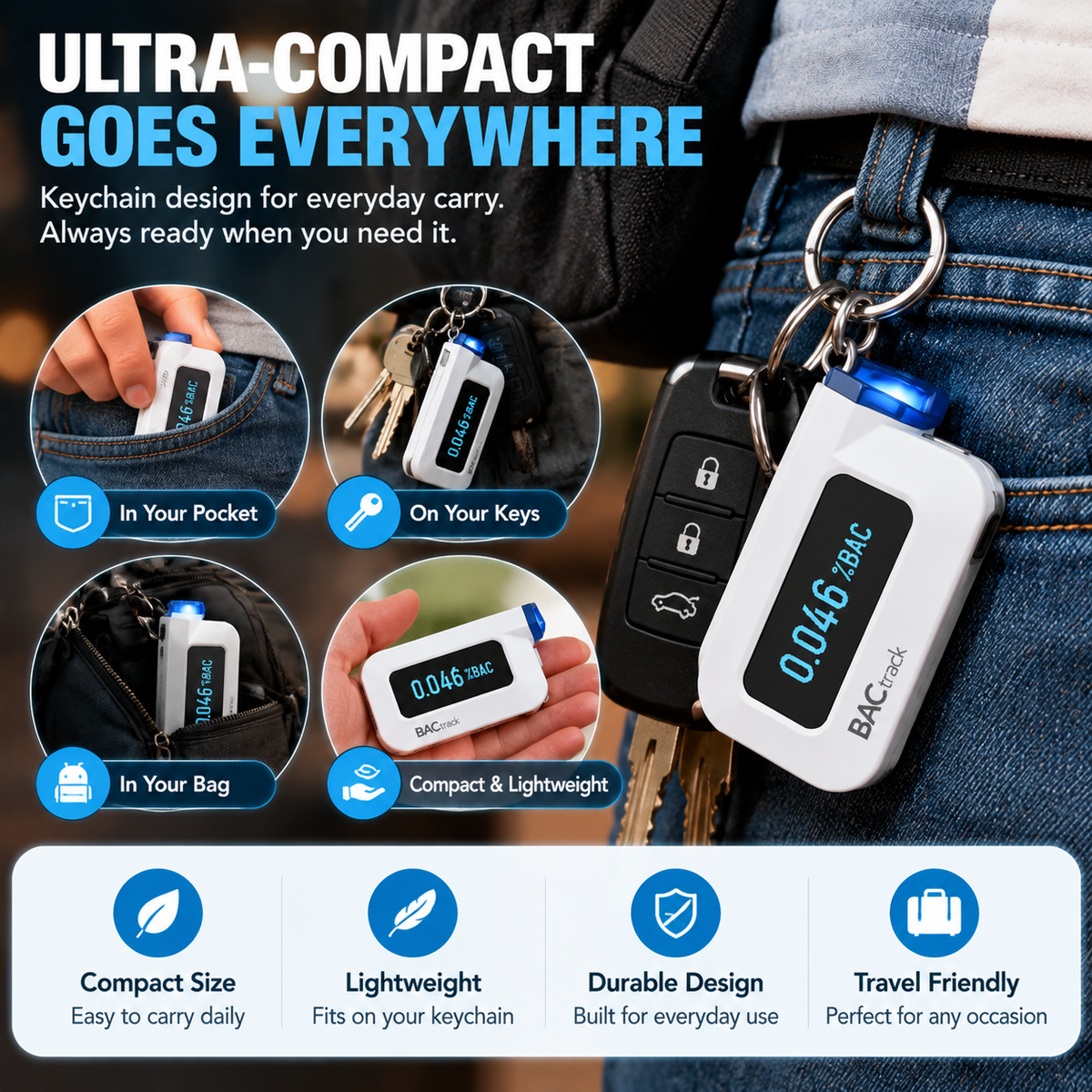 BACtrack C6 Keychain Breathalyzer โ Smart Personal Alcohol Tester With Professional Sensor Technology