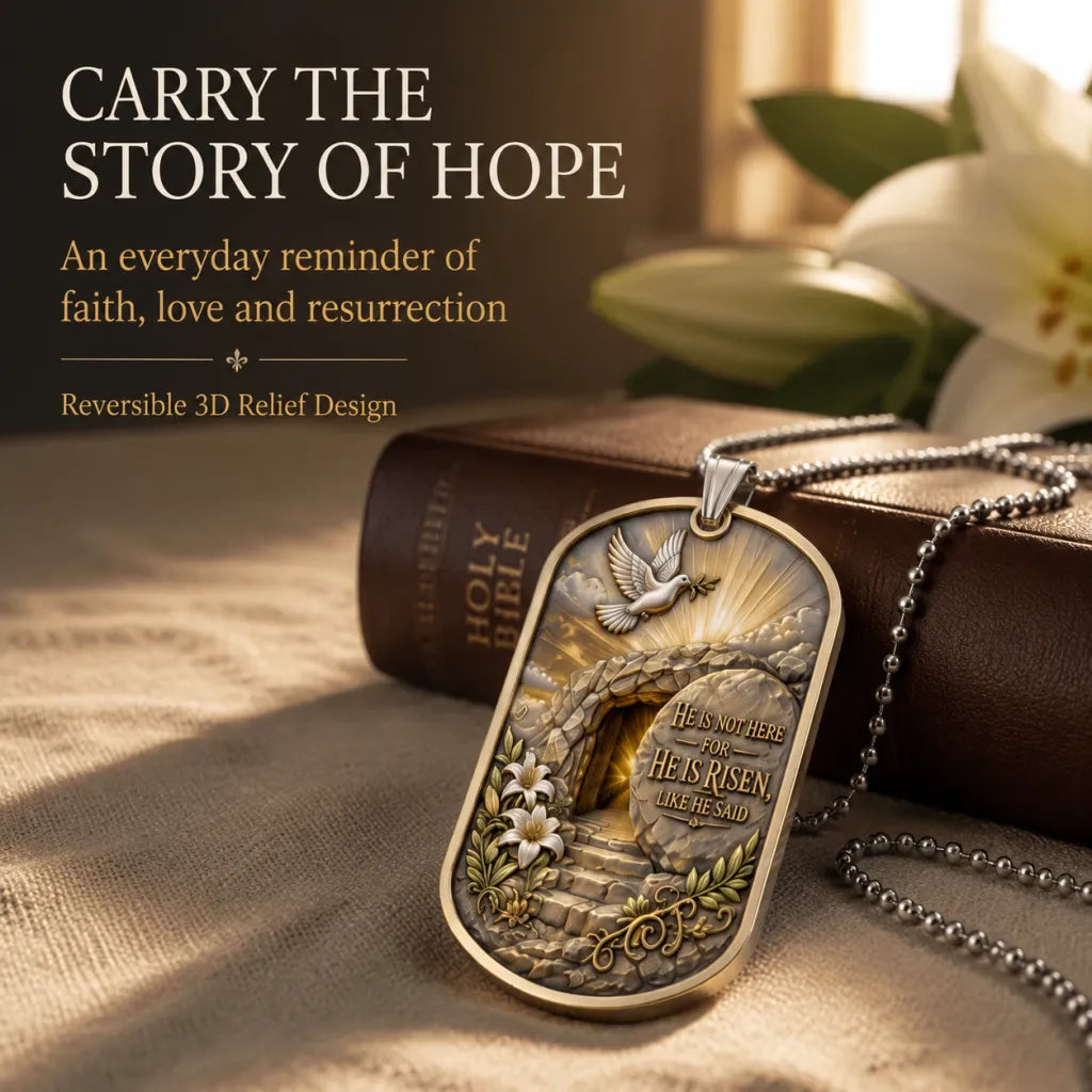 ✝️ 'The Ultimate Love' Reversible Christian Dog Tag Necklace – Jesus Crucifix & Empty Tomb