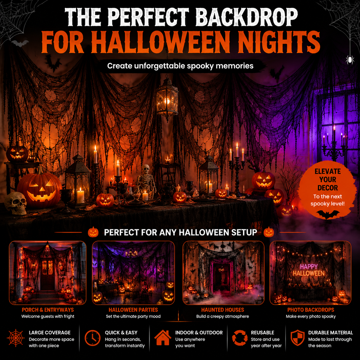 πΈοΈ Halloween Haunted House Web Cloth | Large Black Tattered Hanging Decoration for Spooky Party & Home Makeover