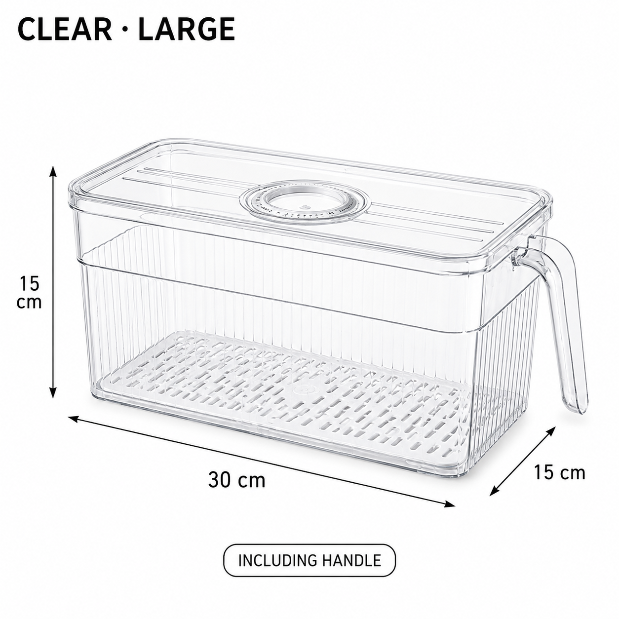🥬 Stackable Refrigerator Produce Storage Box with Date Dial, Drain Basket & Easy-Pull Handle