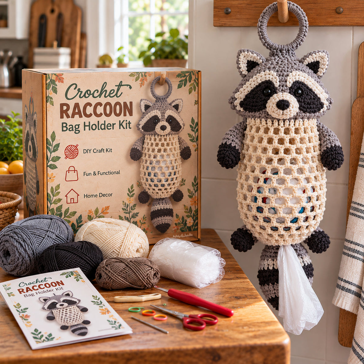Crochet Animal Bag Holder DIY Kit โ Cute & Functional Hanging Storage Craft Kit