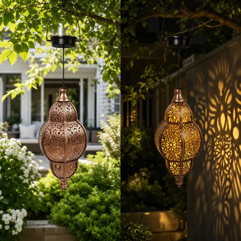 Moroccan Solar Lantern - Waterproof Solar Outdoor Lights with Retro Dynamic Shadow Projection, Hanging Light for Garden, Home Decor, Aesthetic Unique Decor,dorm essentials,home essentials,camping essentials,sohochic