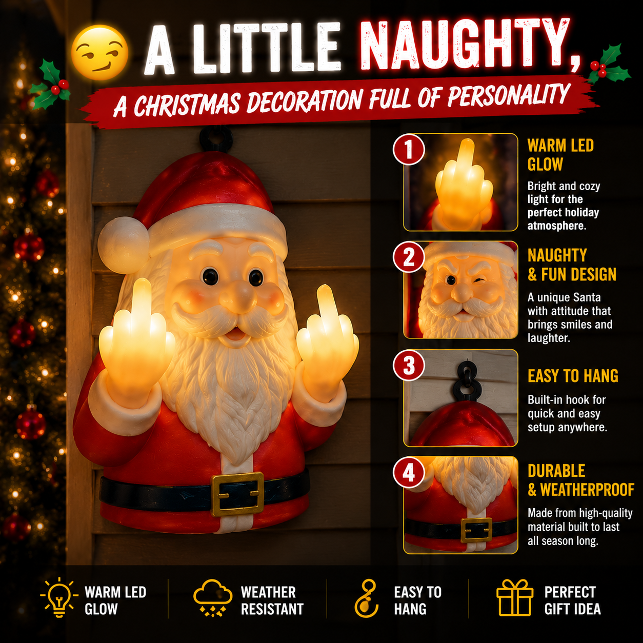 π
Naughty Santa Christmas Light Decor β Funny Cheeky LED Holiday Wall Hanging Decoration for Front Door & Porch