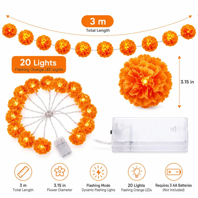 🌼 Marigold Flower String Lights