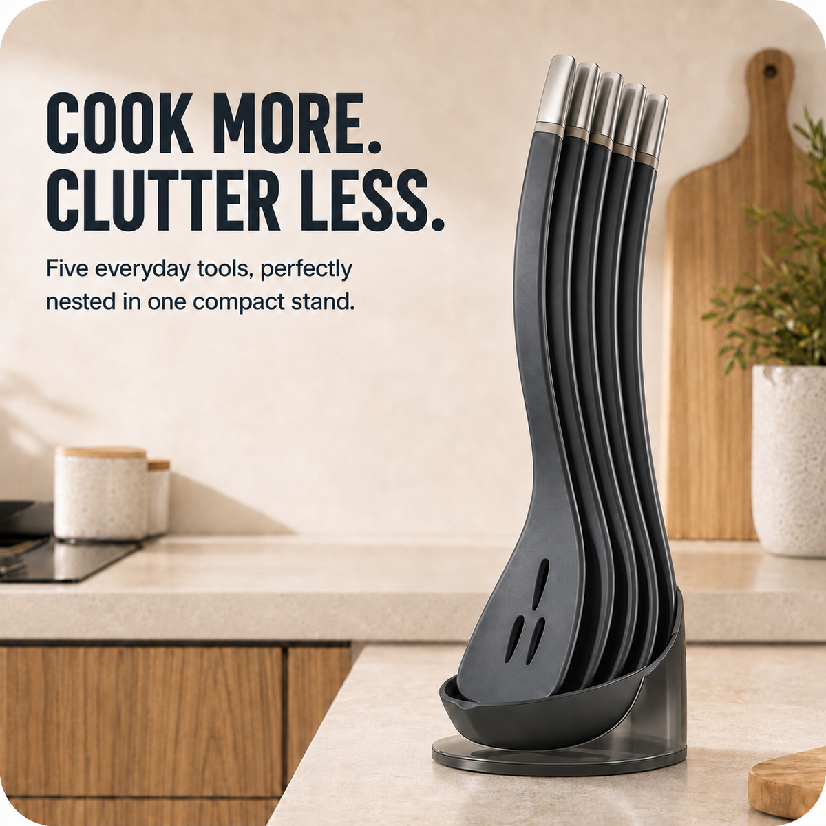 🍳 5-Piece Magnetic Nesting Kitchen Utensil Set with Storage Stand