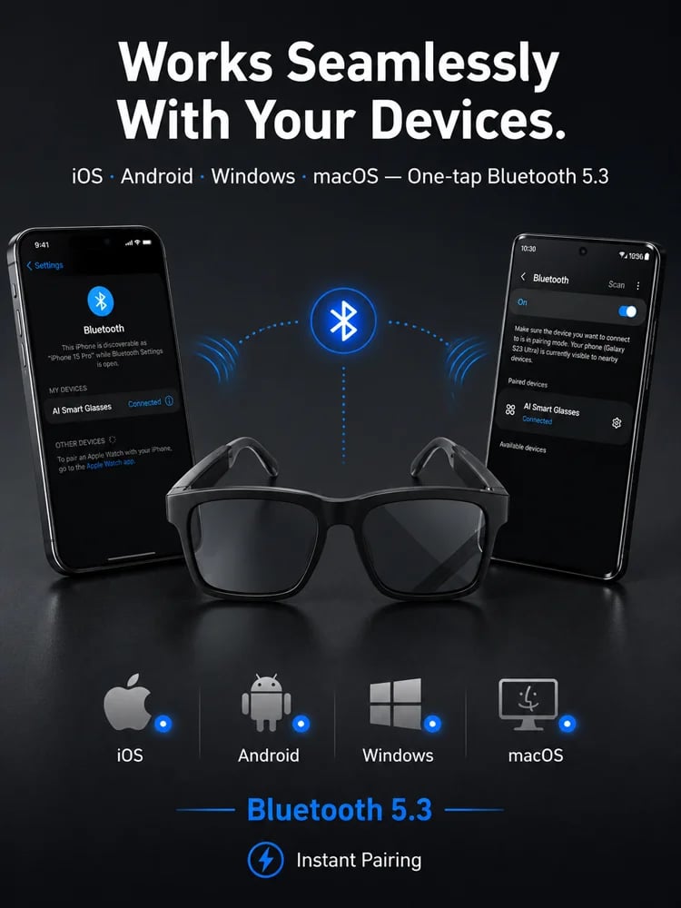 🕶️ AI Smart Translation Glasses – Real-Time Language Translator Glasses with Photochromic Lenses & HD Audio for Travel and Business