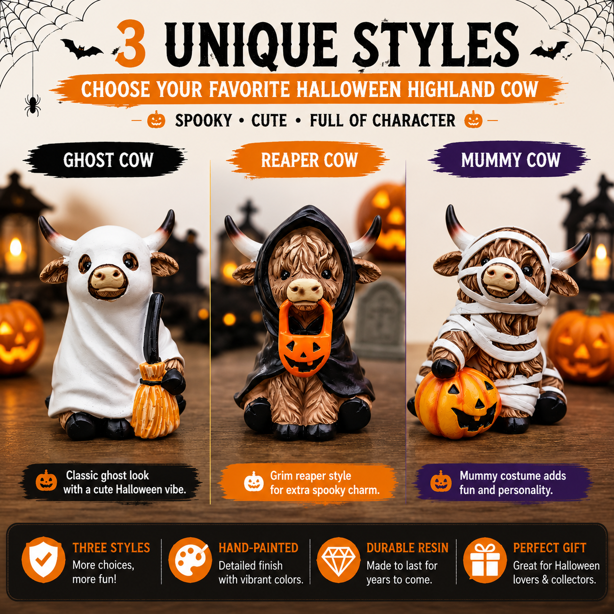 🔥 55% OFF TODAY 🎃 Halloween Highland Cow Resin Figurines