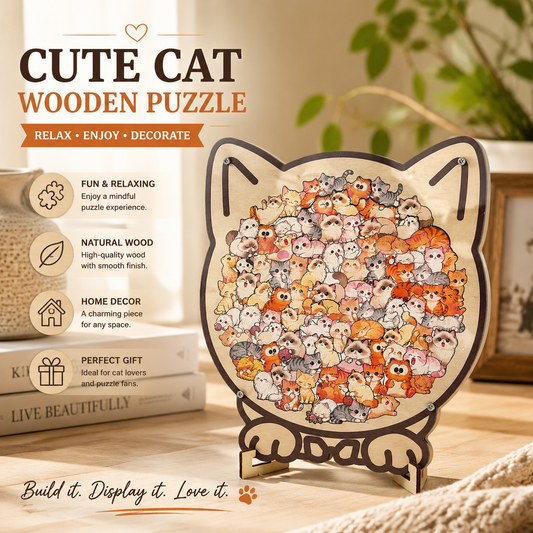 🐱 Cat Wooden Puzzle Decor – Relaxing Puzzle Gift For Cat Lovers
