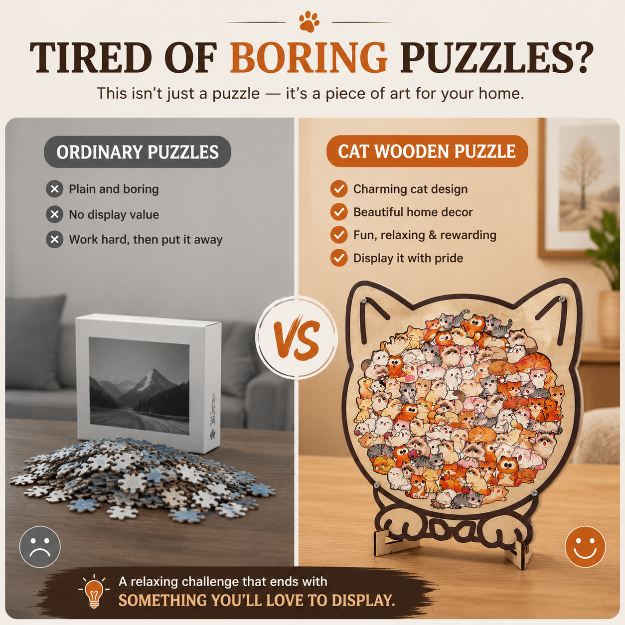 🐱 Cat Wooden Puzzle Decor – Relaxing Puzzle Gift For Cat Lovers
