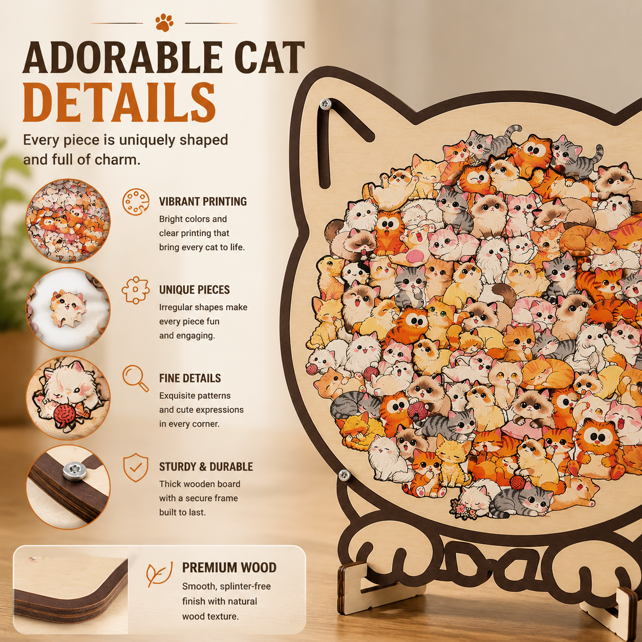 🐱 Cat Wooden Puzzle Decor – Relaxing Puzzle Gift For Cat Lovers
