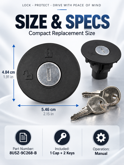 🔐 Locking Fuel Tank Cap with 2 Keys – Replacement Part 8U5Z-9C268-B