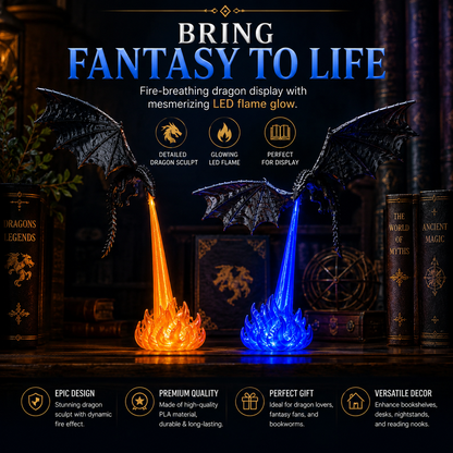 🔥 HOT SALE 🐉| 3D Fire-Breathing Dragon LED Display – Fantasy Bookshelf Decor with Glowing Flame