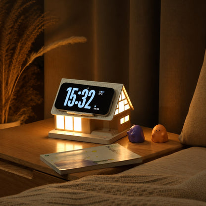 🏡✨ Cozy Cabin 4-in-1 Bedside Station – Alarm Clock, Night Light, White Noise & Wireless Charger