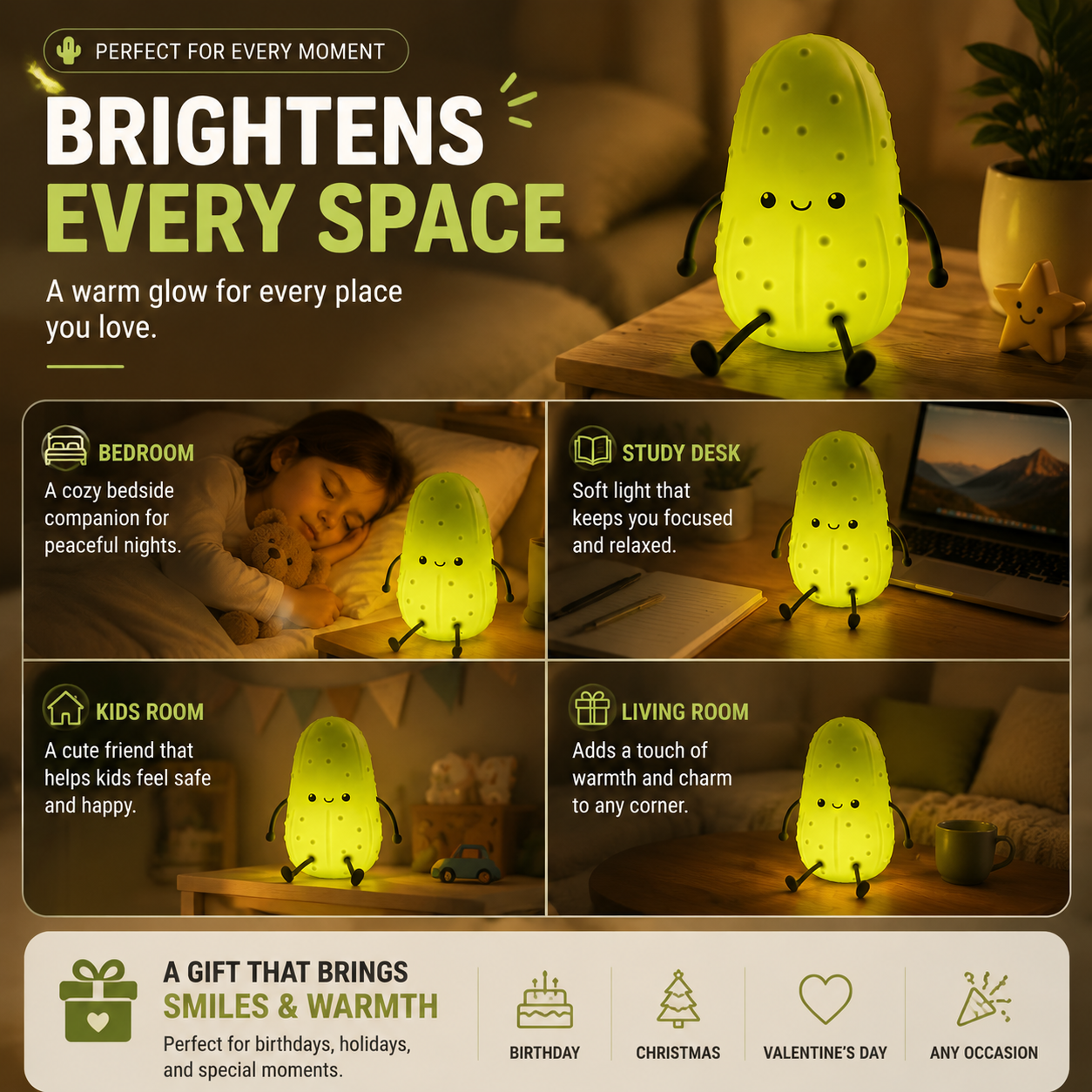 🌵 Cute Cactus Tap Night Light | Soft Silicone Bedside Lamp For Kids & Cozy Room Decor💡