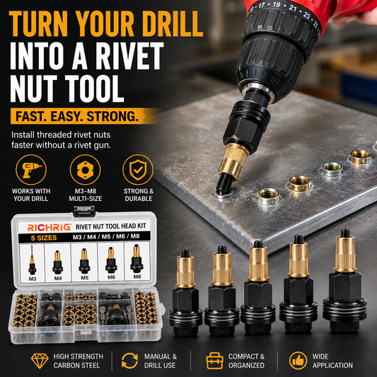 Hot🚀Head Rivet Nut Tool-M3 M4 M5 M6 M8 Rivnut Kit-Carbon Steel Rivnut Set.