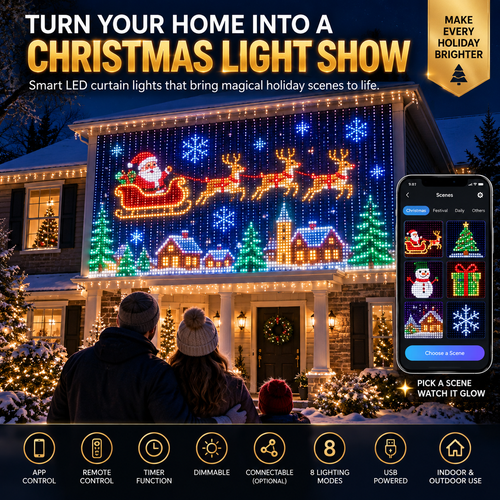 📱 SMART CHRISTMAS LIGHTS | App Controlled LED Curtain – Animated Pixel Display for Windows, Walls & Holiday Decor