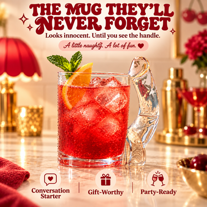 🍸 HOT SALE | Funny Novelty Glass Mug – Cheeky Sculpted Handle Drinking Glass for Parties, Birthdays & Gifts