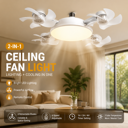 🌀New E27 Socket Ceiling Fan Light – 2‑in‑1 Silent LED Fan with Remote Control, Energy‑Saving Cooling & Lighting Combo for Home Bedroom