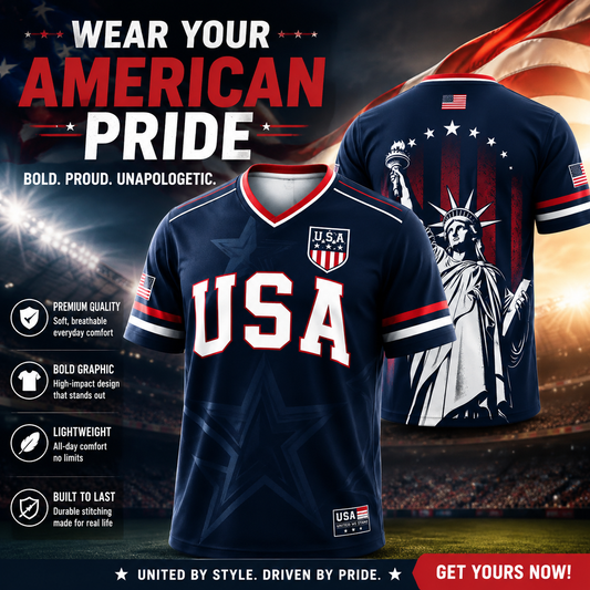 USA Soccer Jersey Men Women Navy Patriotic American Flag Football Shirt Statue of Liberty Graphic V Neck Sports Tee Red White Blue Stars Stripes Short Sleeve Athletic Top 4th of July Independence Day Fan ApparelUSA Soccer Jersey Men Women Navy Patriotic A