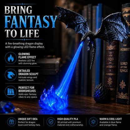 🔥 HOT SALE 🐉| 3D Fire-Breathing Dragon LED Display – Fantasy Bookshelf Decor with Glowing Flame