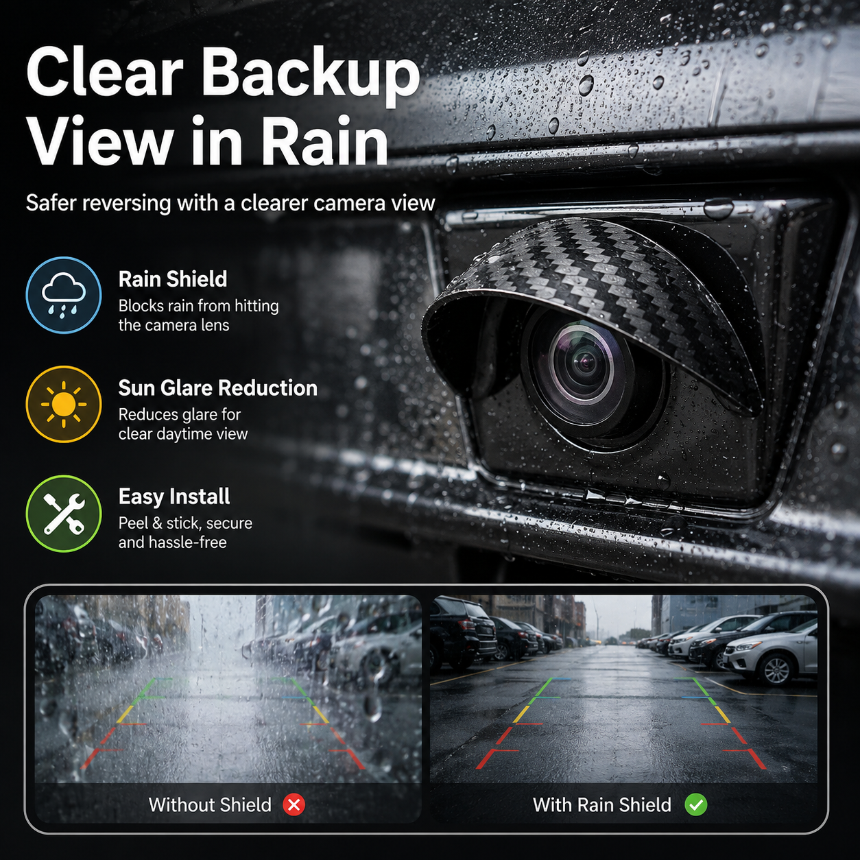 🚗 Car Backup Camera Rain Shield – Waterproof Rear View Camera Visor Cover, Anti-Rain & Sun Shade Protector (4PCS)