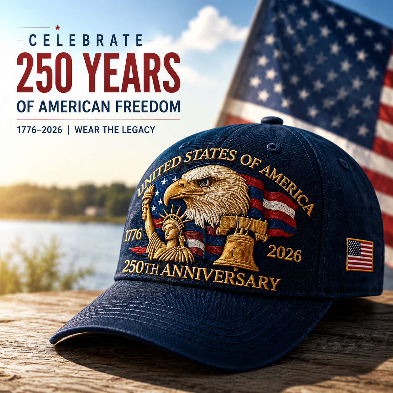 🇺🇸 ☀️ 250 Years of American Freedom Cap – Vintage Commemorative Patriotic Hat