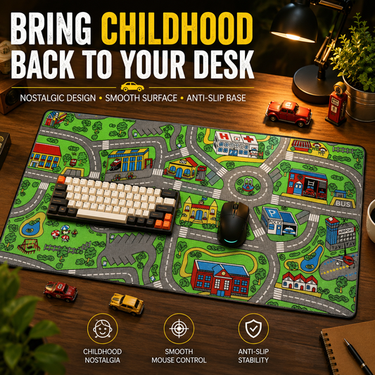 🛣️ Nostalgic Road Map Desk Mat – Retro City Mouse Pad