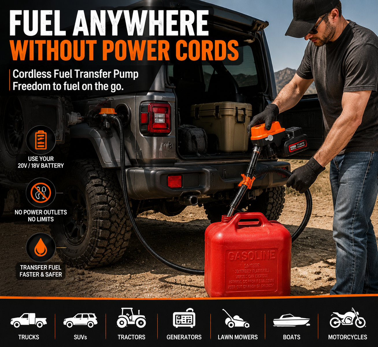🔋 Cordless Fuel Transfer Pump – Portable Battery Powered Diesel & Gas Pump