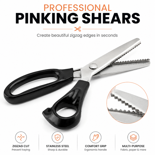 ✂️ Professional Pinking Shears – Stainless Steel Zigzag Fabric Cutting Scissors