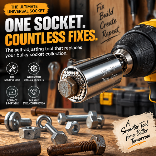 ⚙️ SELF-ADJUSTING SOCKET | Universal Multi-Size Adapter for Nuts, Bolts, Hooks & Everyday Fasteners