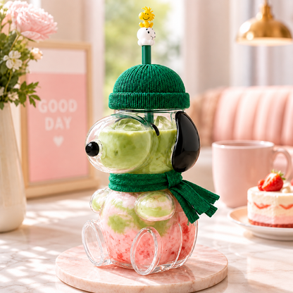🥤 FALL FAVORITE   | Cute Character Cold Cup – 3D Glass Tumbler with Straw for Iced Coffee, Matcha & Cold Drinks