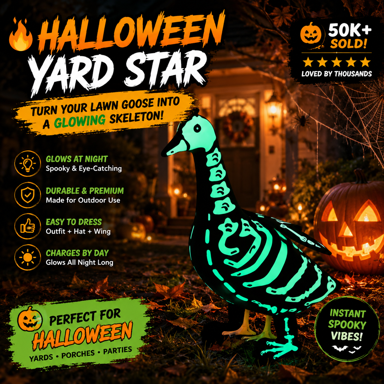🔥 50K+ Sold | 🎃 Glowing Skeleton Goose Costume Halloween Yard Decor