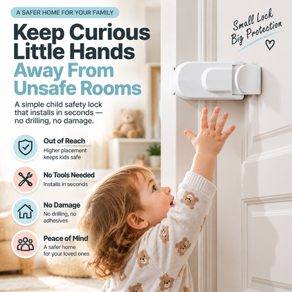 👶 TODDLER DOOR SAFETY LOCK | High-Mount Child Lock for Interior Doors with Tool-Free Installation