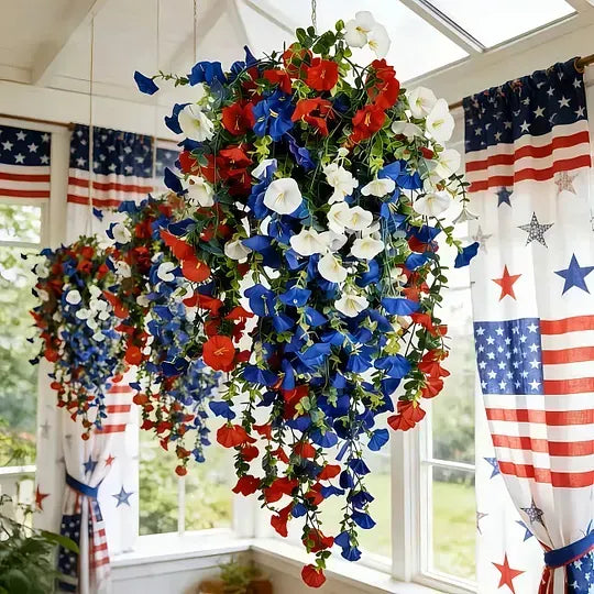 America 250th Anniversary Patriotic Hanging Flowers With LED Lights