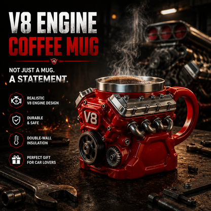 V8 Engine Coffee Mug – Unique Engine Shaped Coffee Mug for Car Lovers Gift