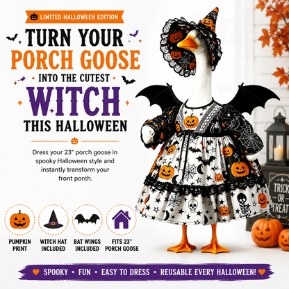 🎃 Halloween Porch Goose Outfit – Witch Goose Costume with Hat & Wings for 23" Lawn Goose