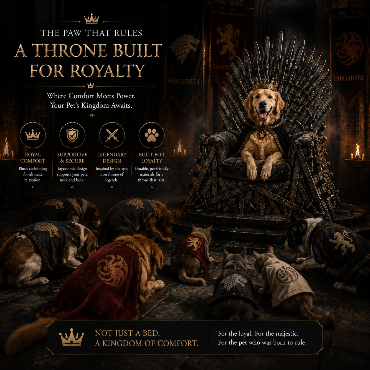 👑Luxury Pet Throne Bed Chair For Dogs Cats – Fantasy Royal Style Pet Furniture