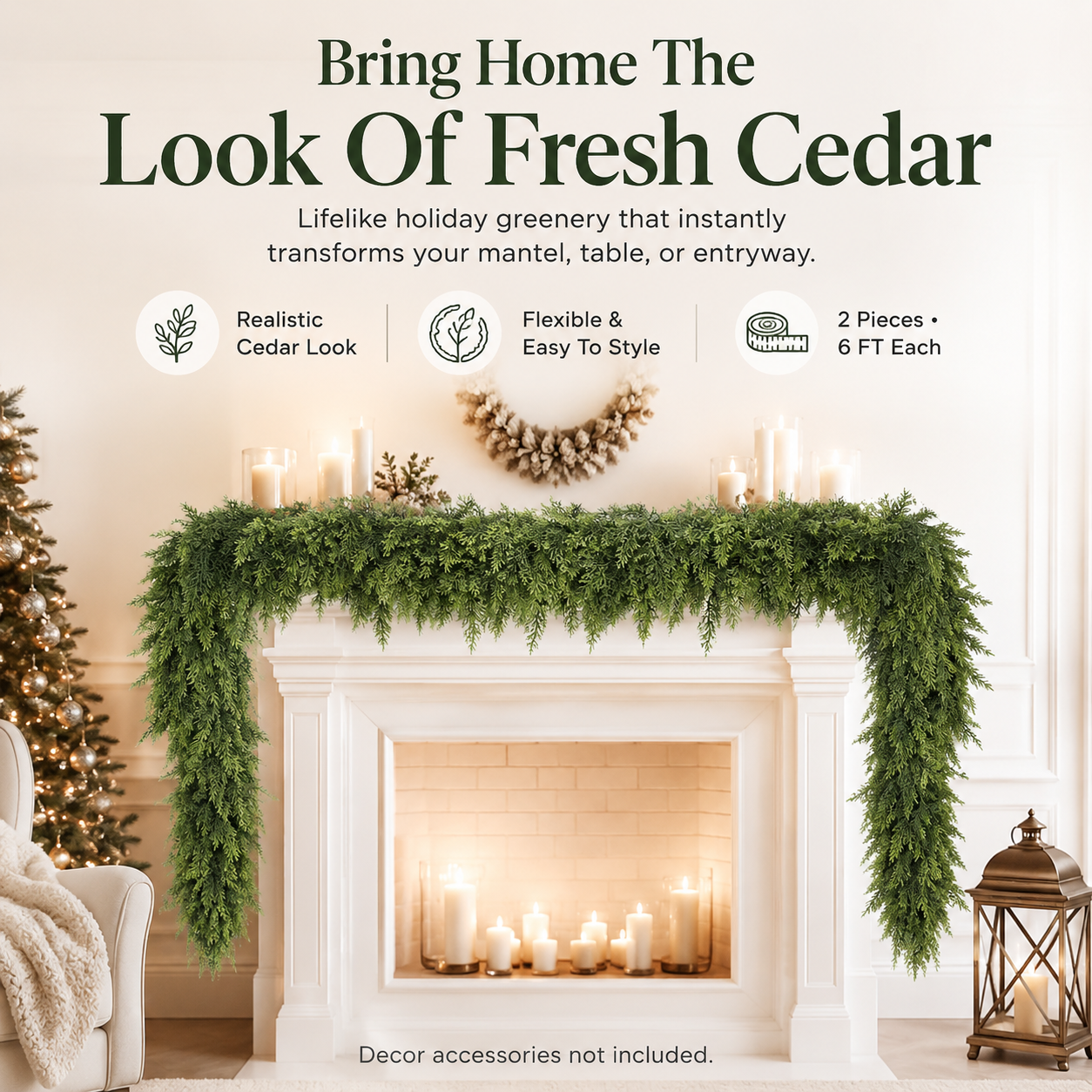 🏠 CHRISTMAS FAVORITE | Artificial Cedar Garland 2-Pack – 6 FT Faux Greenery for Mantels, Tables, Stairs & Walls