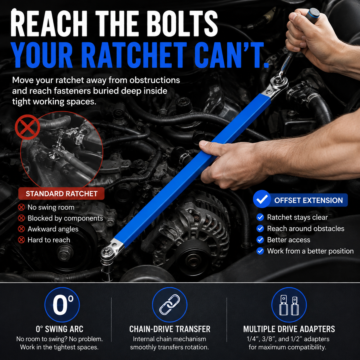 💥 HOT DEAL | Impact-Ready Offset Extension Wrench – Multi-Drive Adapter Tool for Tight Repair Spaces