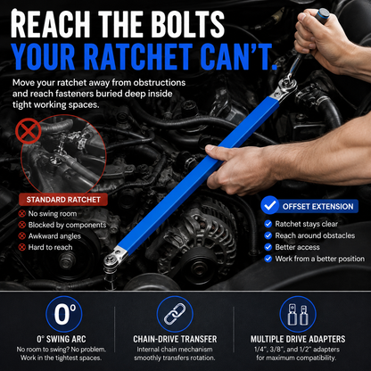 💥 HOT DEAL | Impact-Ready Offset Extension Wrench – Multi-Drive Adapter Tool for Tight Repair Spaces