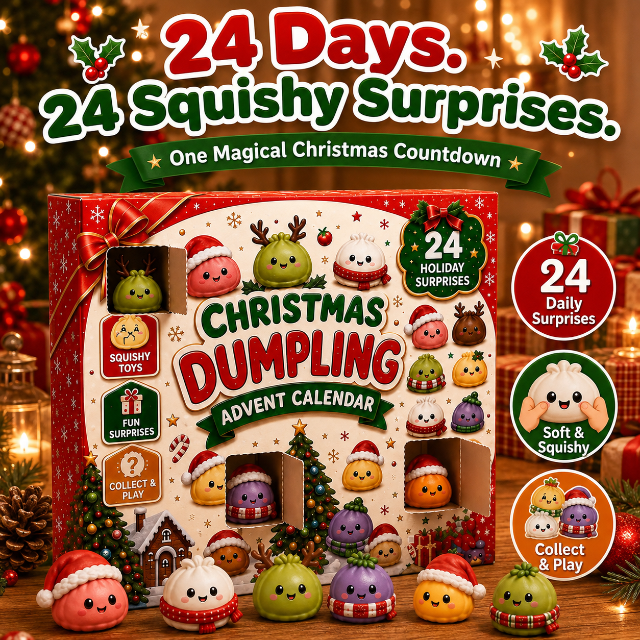 🎅 CHRISTMAS SPECIAL | 24 Days of Mini Squishies – Cute 2026 Advent Calendar with Daily Dumpling Surprises