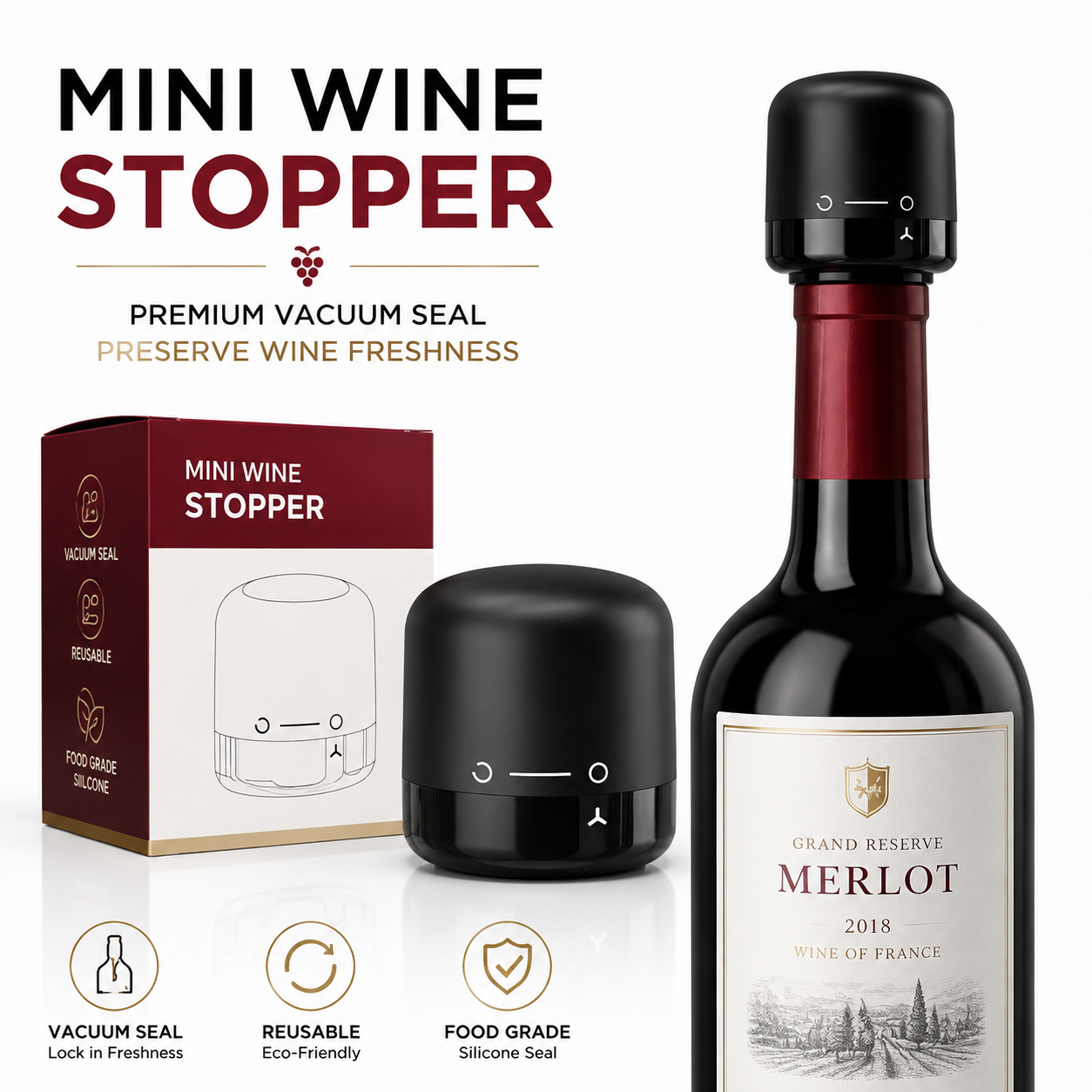 🍷 Premium Vacuum Wine Stopper – Keep Wine Fresh Longer with Airtight Seal