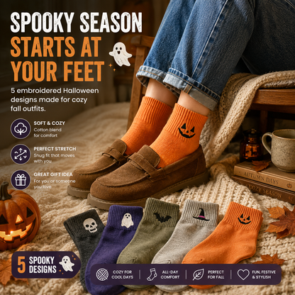 🎁 HALLOWEEN GIFT SALE | 5-Pair Cute Spooky Embroidered Socks