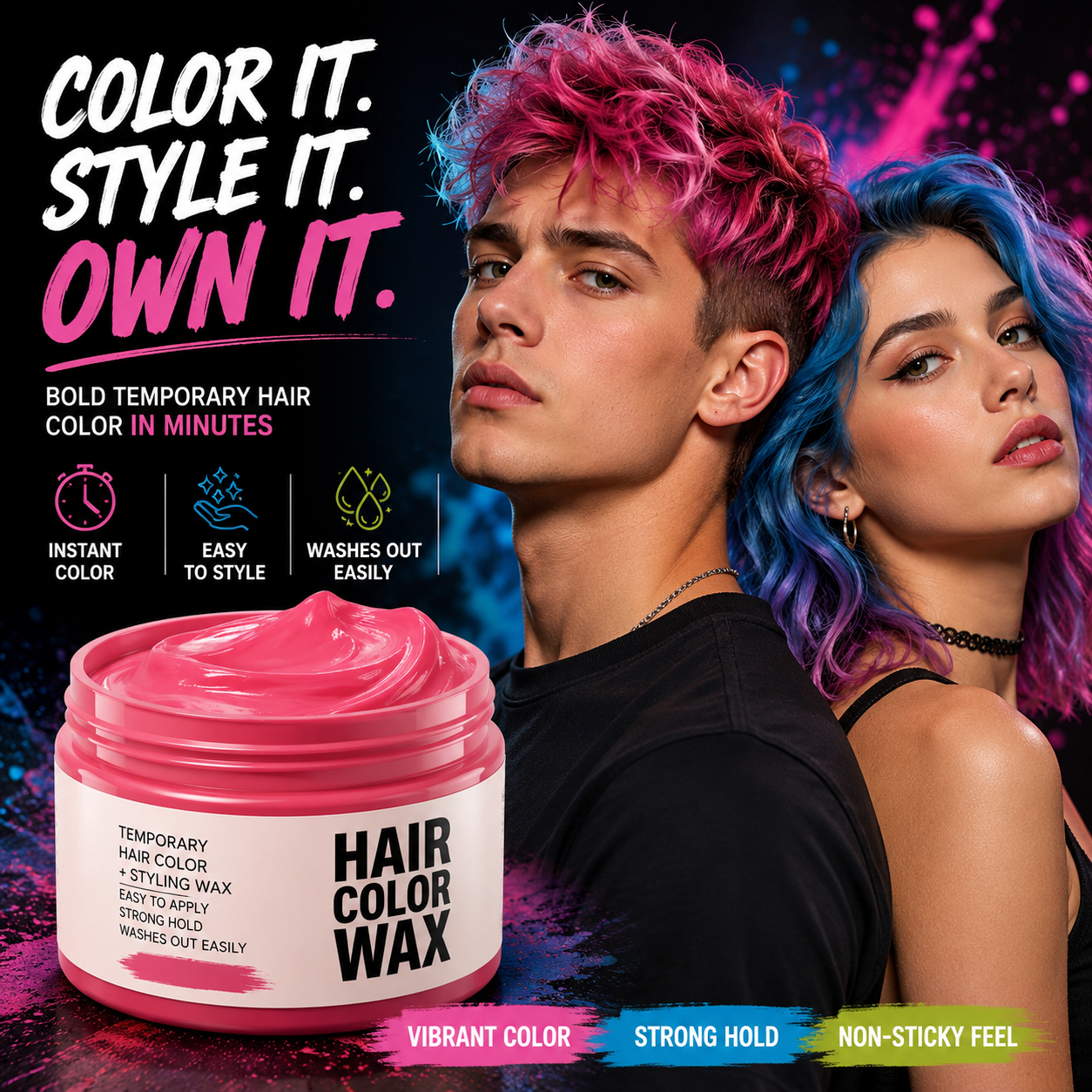 🌈 Temporary Hair Color Styling Wax | Washable Color & Strong Hold for Parties, Festivals and Cosplay