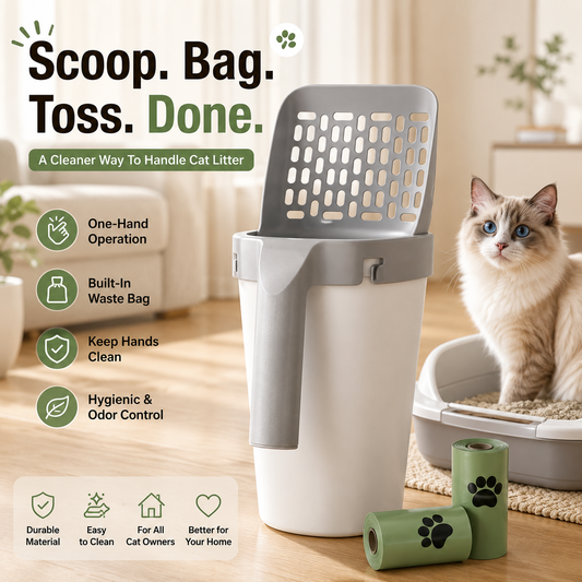 🔥 50% OFF TODAY | All-in-One Cat Litter Scoop with Built-In Waste Bag Holder | Cleaner One-Hand Cat Litter Cleaning Tool