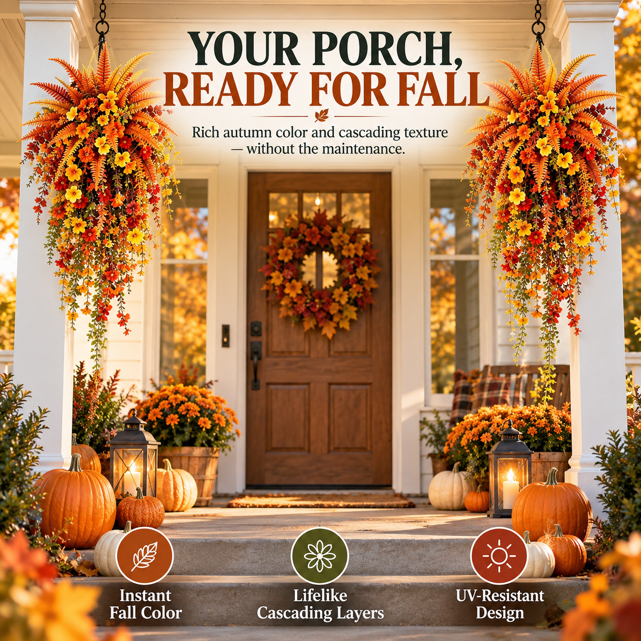 🏡 FALL PORCH FAVORITE | Cascading Artificial Fern Swag – Autumn Hanging Decor for Entryways, Columns & Gates